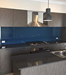 Custom blue kitchen Glass splashback